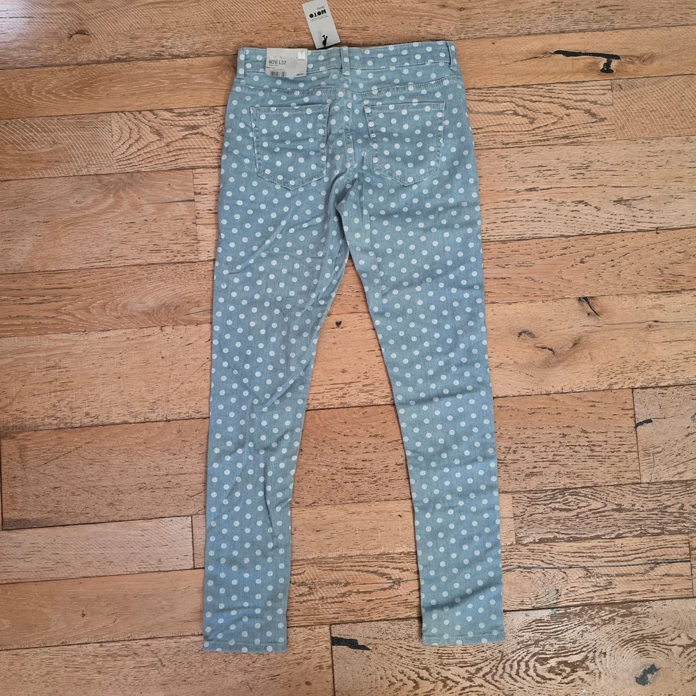 NWT 2000's Vintage Topshop Light Blue Polka Dot Skinny Jeans indie sleaze preppy